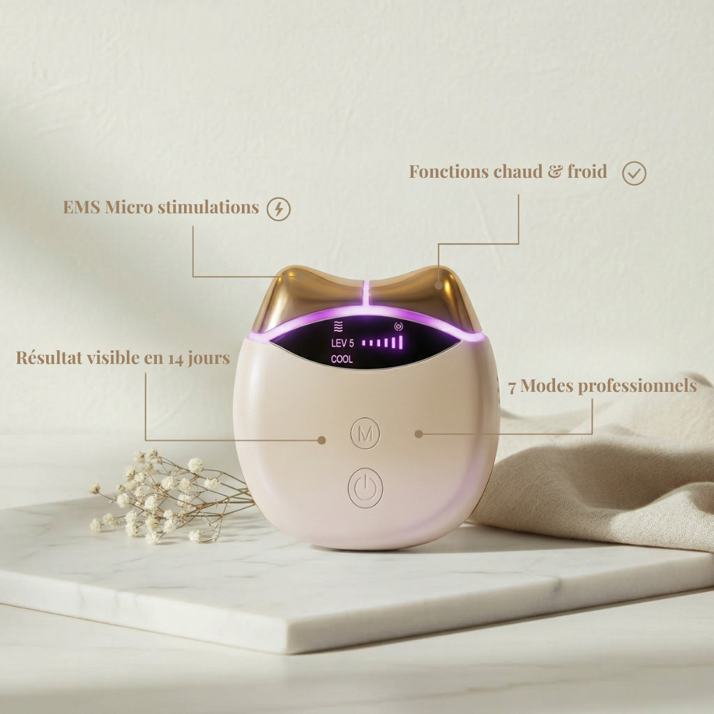Appareil de soin visage Serenotia avec écran LED violet, niveau 5, fonctions EMS et chaud-froid